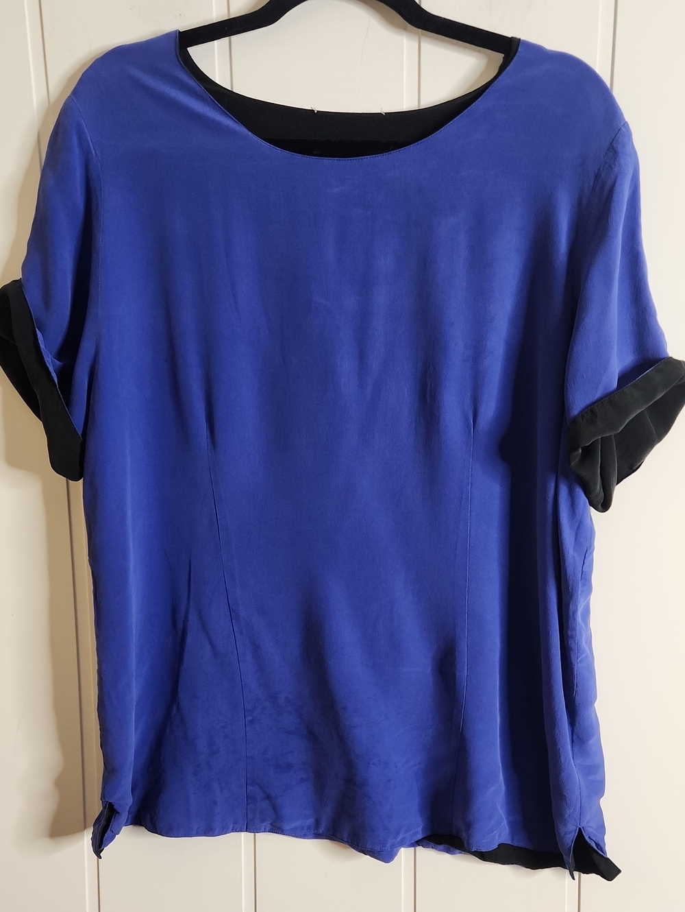 Women's Royal Blue 100% Silk  Short-Sleeve Reversible Blouse